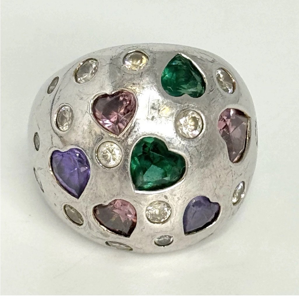Belle E'toile Sterling Silver Multi-Gemstone Heart Statement Ring Sz 9